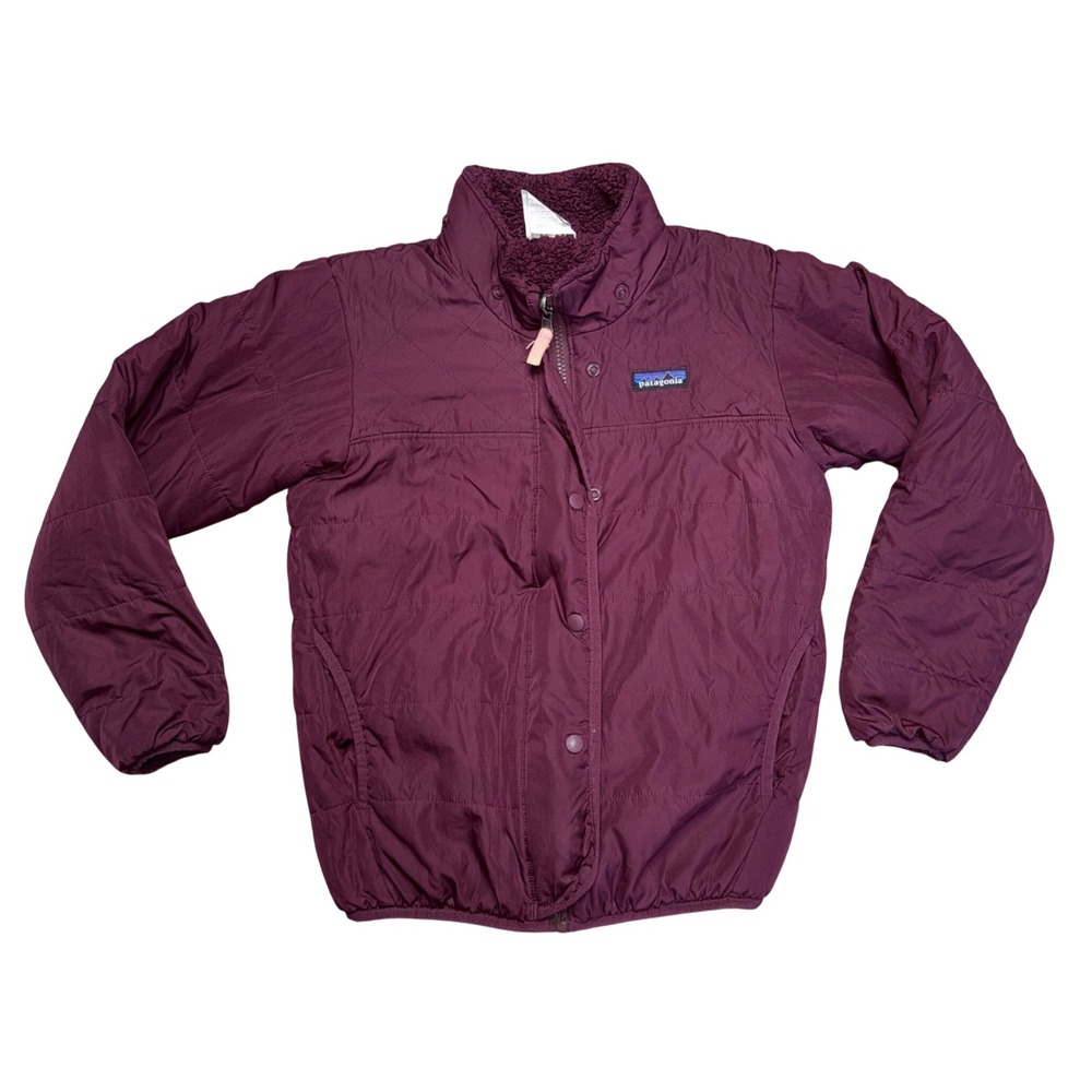 Patagonia Reversible Jacket Kids M 10 Burgundy Excellent Fleece Quilted Shell
